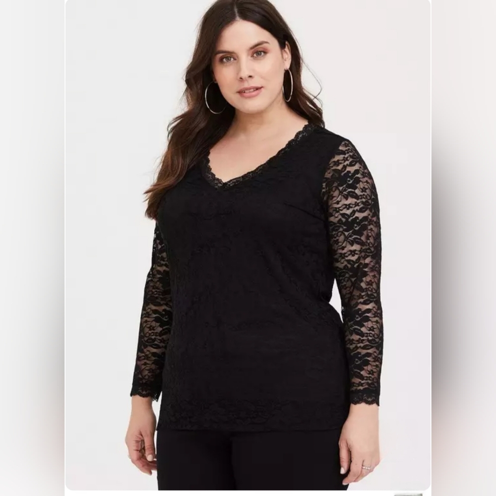 Torrid Elegant Black Lace V-Neck Shirt